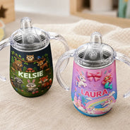 Adorable, Gift For Kids, Custom Text - Kids Adventure With Dinosaur Unicorn & Wild Animal - Personalized Sippy Cup