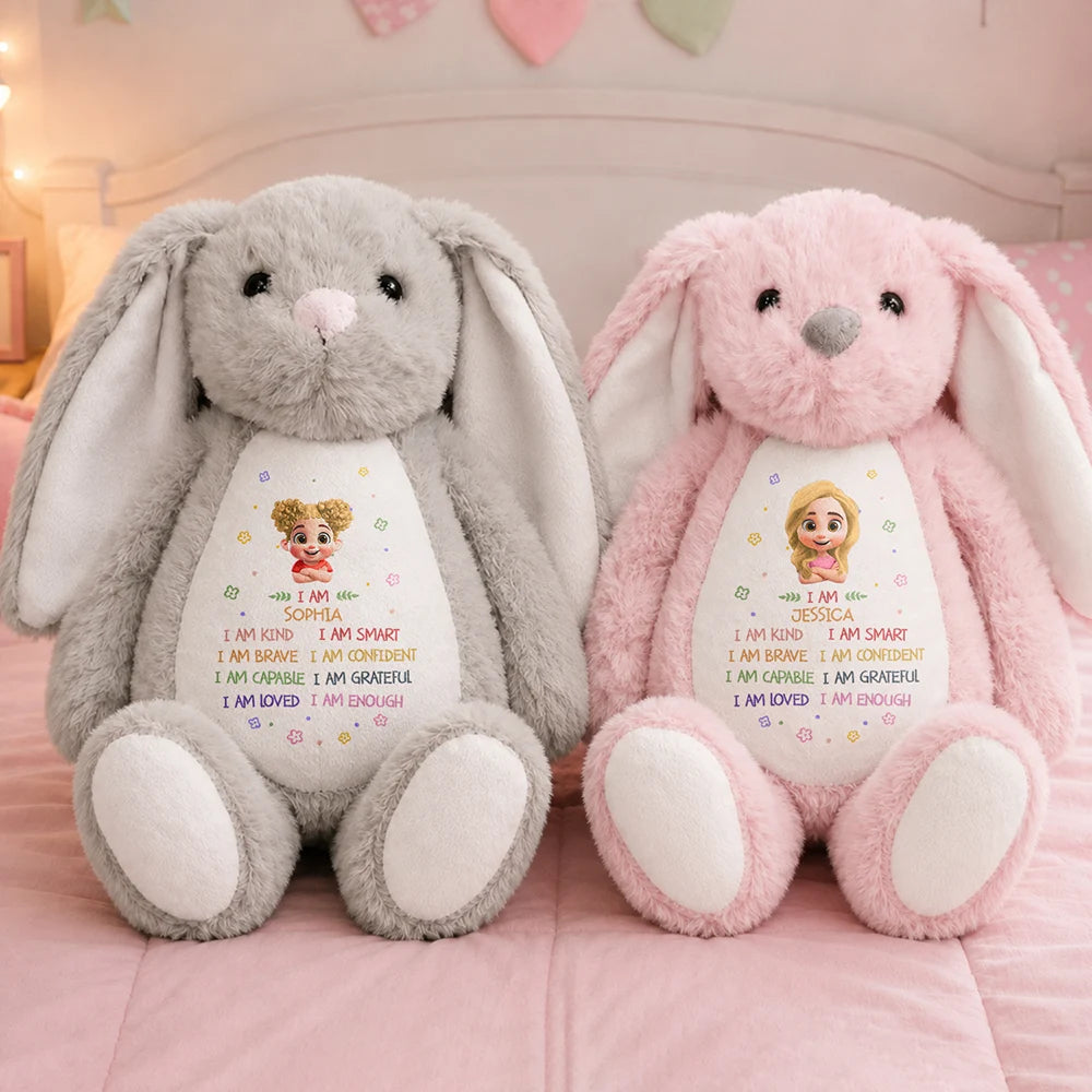 Adorable,Back To School,Gift For Kids,Vector - Kids Affirmation I Am Kind Brave & Smart - Personalized Soft Toy Bunny