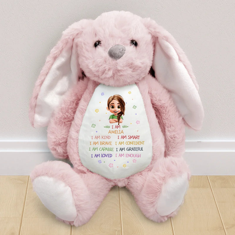 Adorable,Back To School,Gift For Kids,Vector - Kids Affirmation I Am Kind Brave & Smart - Personalized Soft Toy Bunny