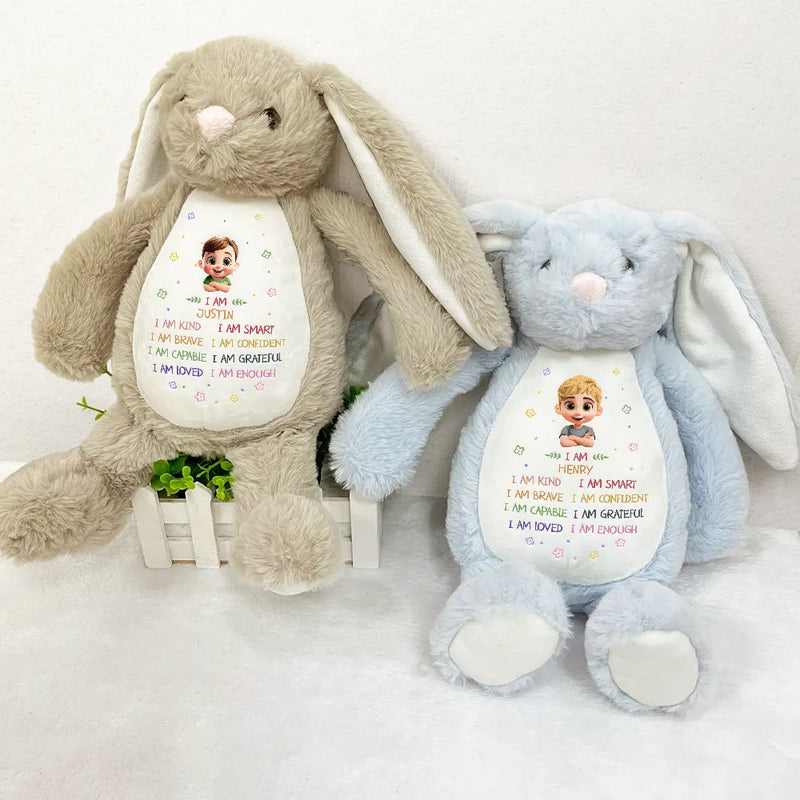 Adorable,Back To School,Gift For Kids,Vector - Kids Affirmation I Am Kind Brave & Smart - Personalized Soft Toy Bunny