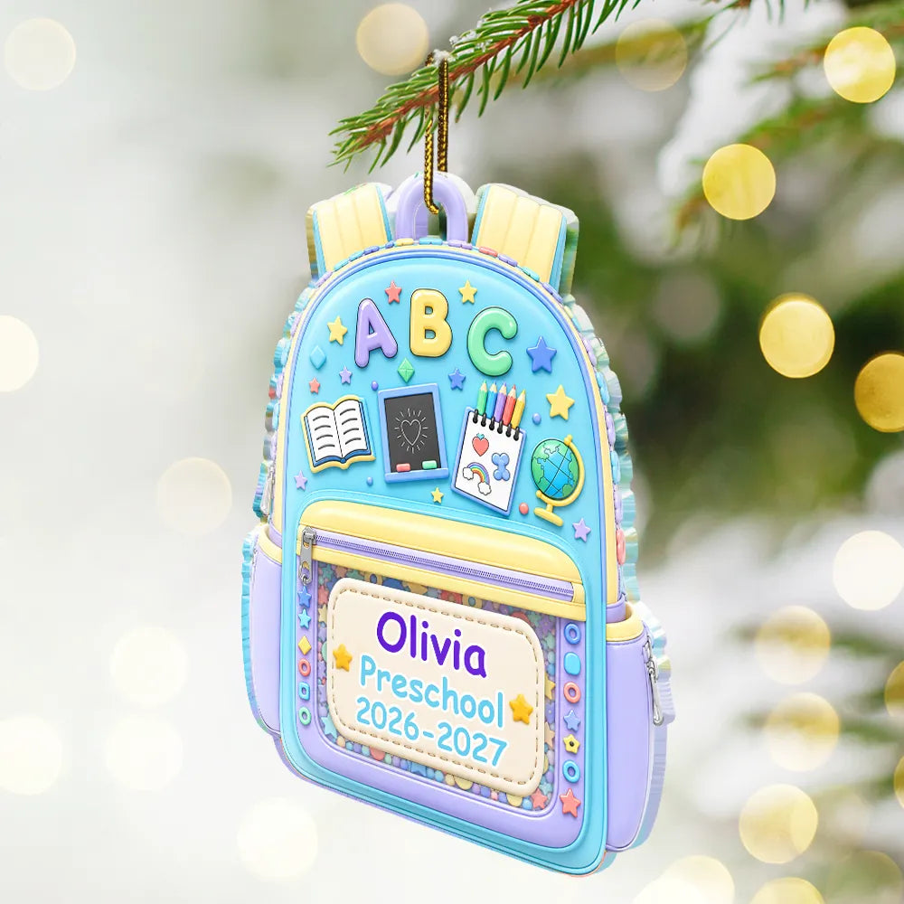 Adorable,Christmas,Gift For Kids,Custom Text - Kids Backpack First Day Of School - Personalized Custom Shaped Acrylic Ornament