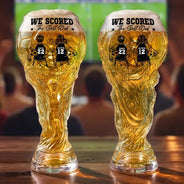 Gift For Father, Football (Soccer), Playful, Vector - Kids Backside Line Art We Scored The Best Dad - Personalized Beer Glass