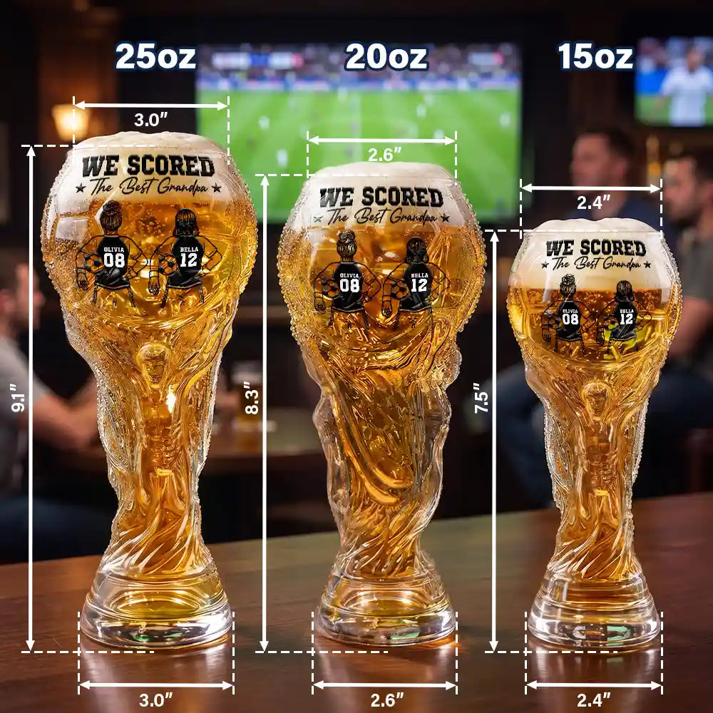 Gift For Father, Football (Soccer), Playful, Vector - Kids Backside Line Art We Scored The Best Dad - Personalized Beer Glass