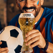 Gift For Father, Football (Soccer), Playful, Vector - Kids Backside Line Art We Scored The Best Dad - Personalized Beer Glass