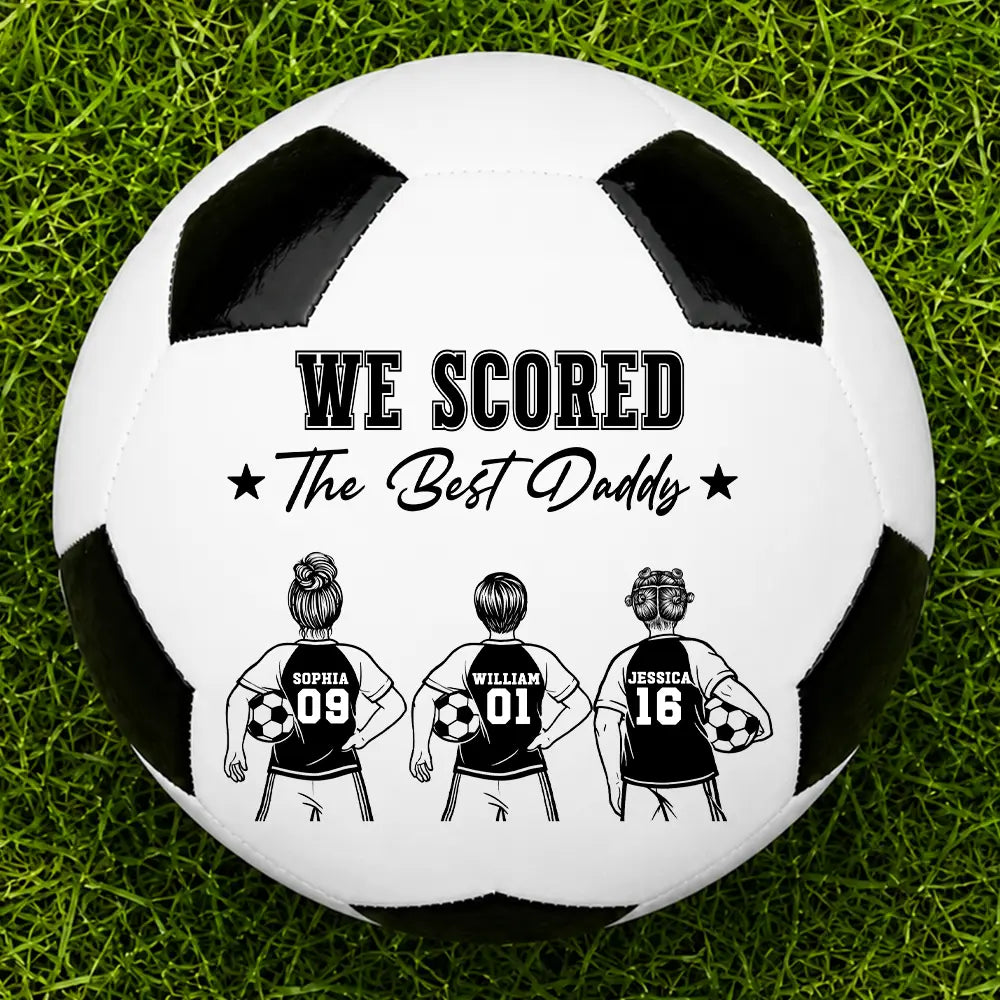 Kids Backside Line Art We Scored The Best Dad - Personalized Soccer Ball