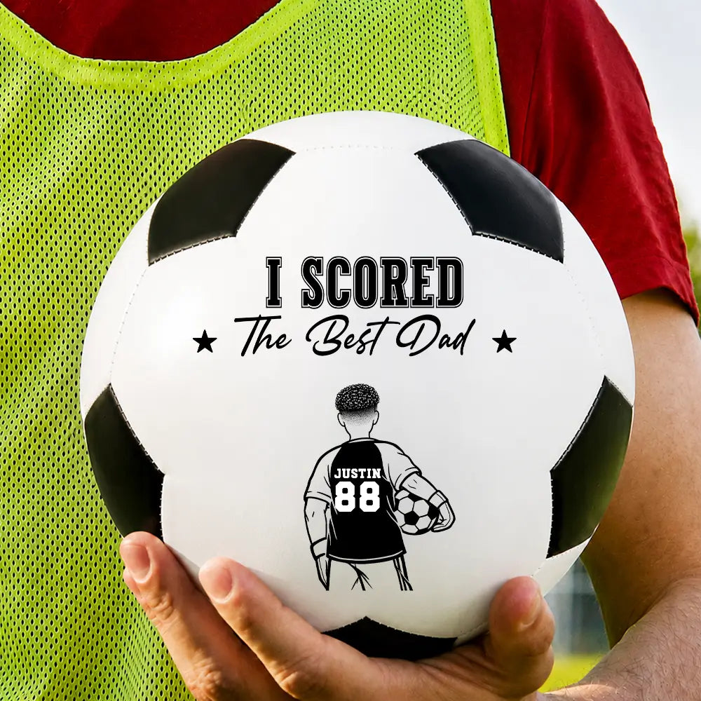 Gift For Father,Top Market,Football (Soccer),Humorous,Summer Soccer Games,Icon - Kids Backside Line Art We Scored The Best Dad - Personalized Soccer Ball