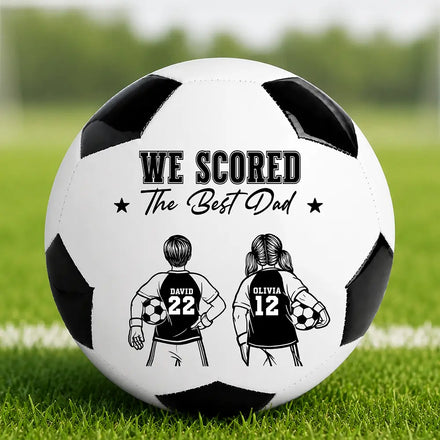 Kids Backside Line Art We Scored The Best Dad - Personalized Soccer Ball