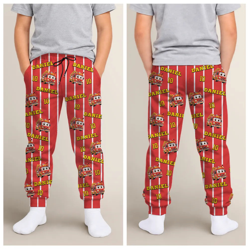 Playful,Gift For Kids,Icon - Kids Car Vehicle Name & Number - Personalized Kid Pajama Pants