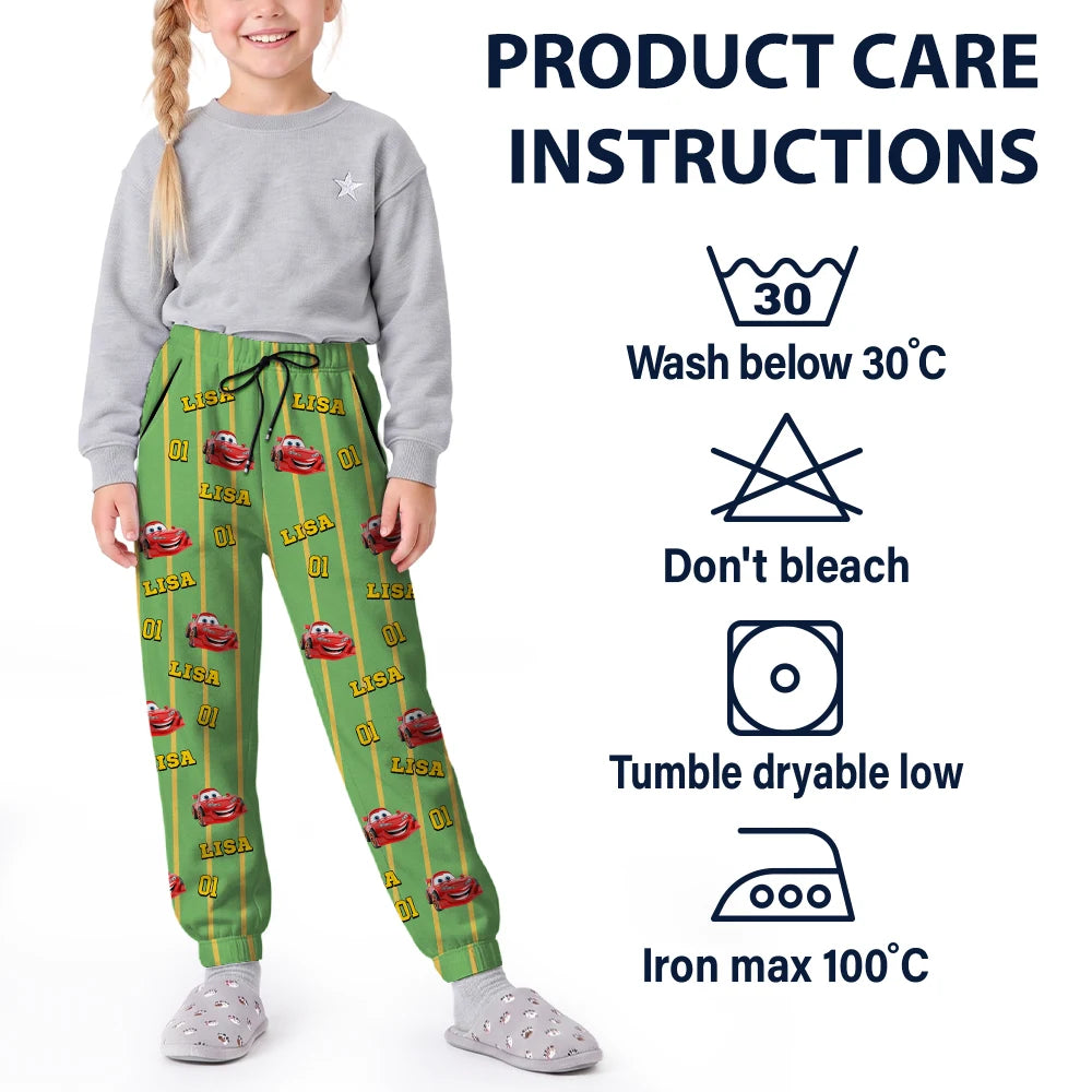 Playful,Gift For Kids,Icon - Kids Car Vehicle Name & Number - Personalized Kid Pajama Pants