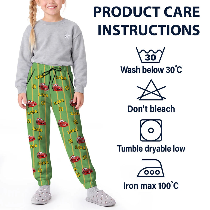 Playful,Gift For Kids,Icon - Kids Car Vehicle Name & Number - Personalized Kid Pajama Pants