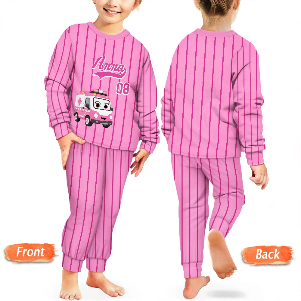Baseball,Playful,Gift For Kids,Icon - Kids Car Vehicle Name & Number - Personalized Kid Pajamas Set