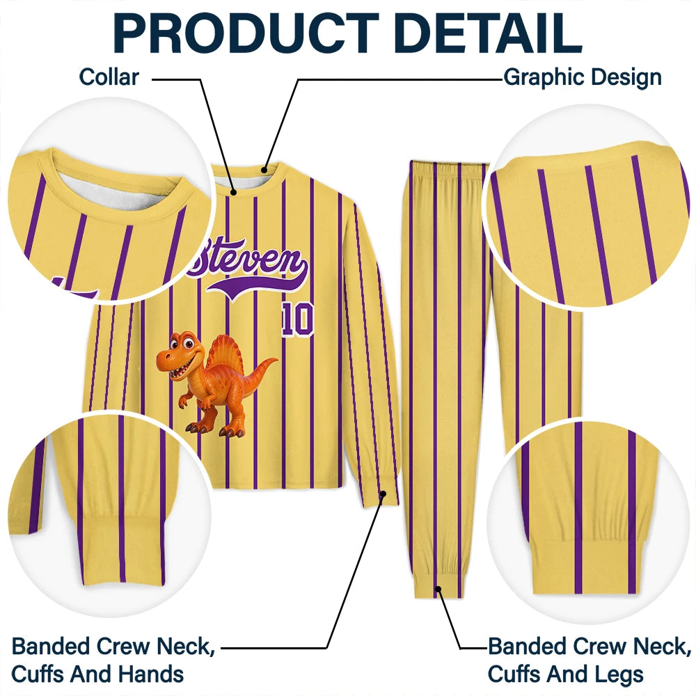 Baseball,Playful,Gift For Kids,Icon - Kids Car Vehicle Name & Number - Personalized Kid Pajamas Set