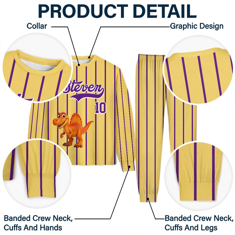 Baseball,Playful,Gift For Kids,Icon - Kids Car Vehicle Name & Number - Personalized Kid Pajamas Set