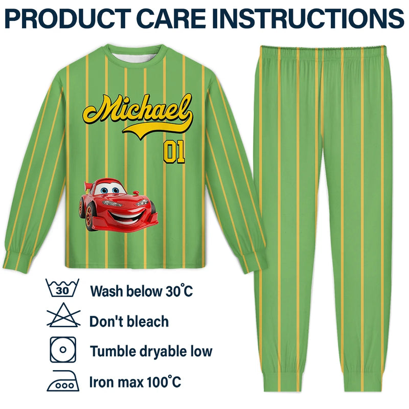 Baseball,Playful,Gift For Kids,Icon - Kids Car Vehicle Name & Number - Personalized Kid Pajamas Set