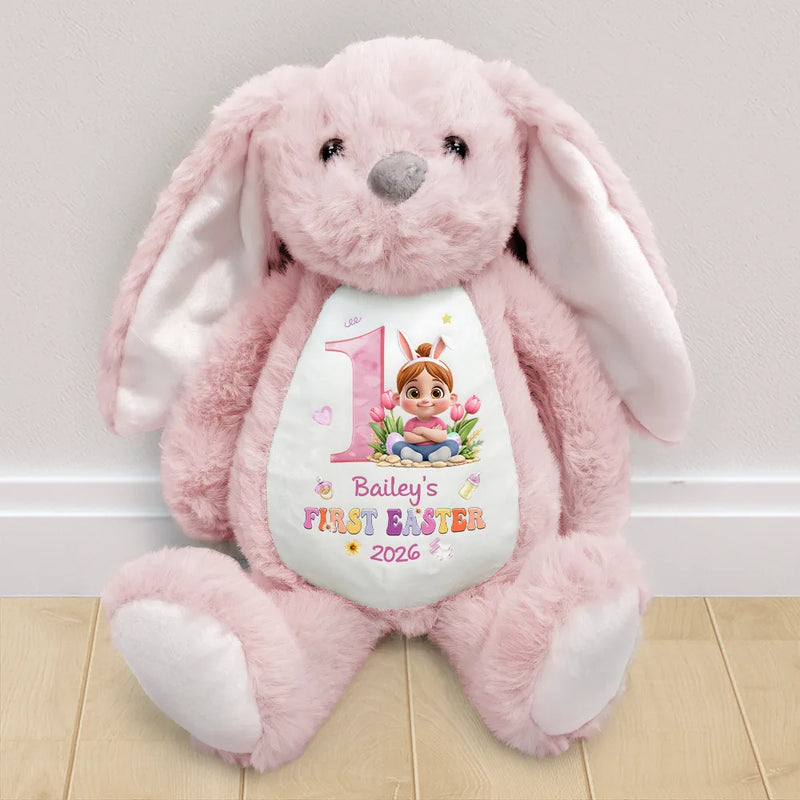 Easter,New baby,Dad - Sons,Gift For Son,Mom - Sons,Gift For Daughter,Dad - Daughters (Young),Mom - Daughters (Young),Gift For Kids,Gift For Grandkids,Happy - Kids Sitting First Easter - Personalized Soft Toy Bunny