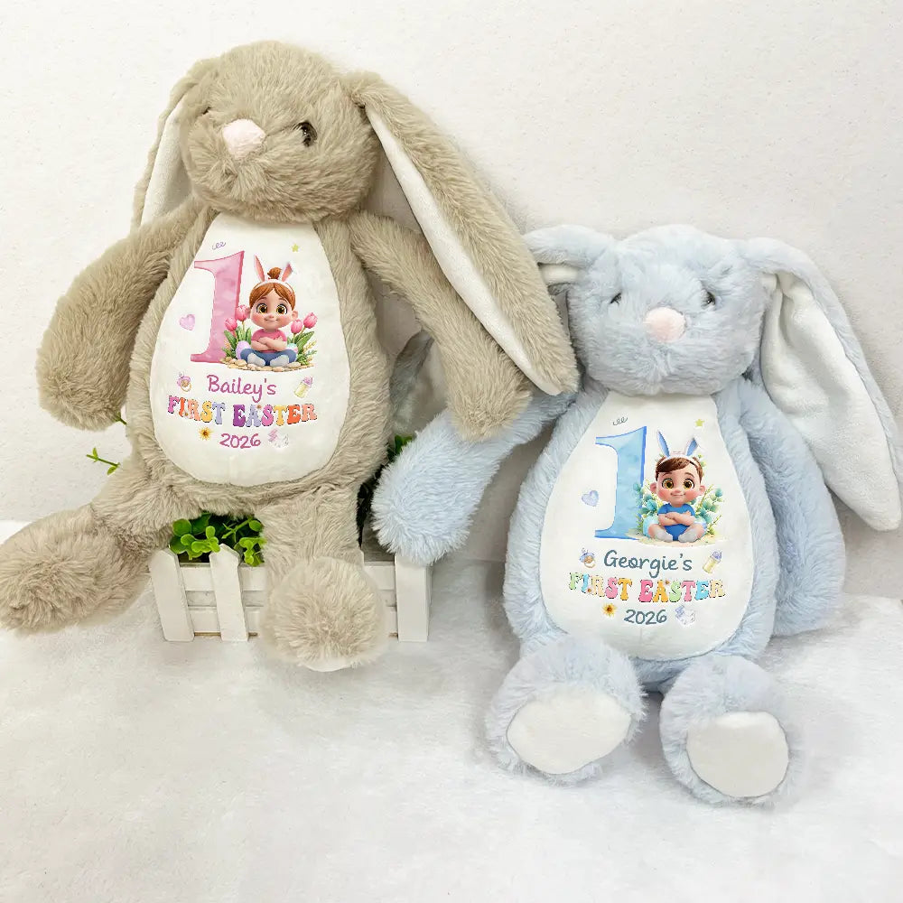 Easter,New baby,Dad - Sons,Gift For Son,Mom - Sons,Gift For Daughter,Dad - Daughters (Young),Mom - Daughters (Young),Gift For Kids,Gift For Grandkids,Happy - Kids Sitting First Easter - Personalized Soft Toy Bunny