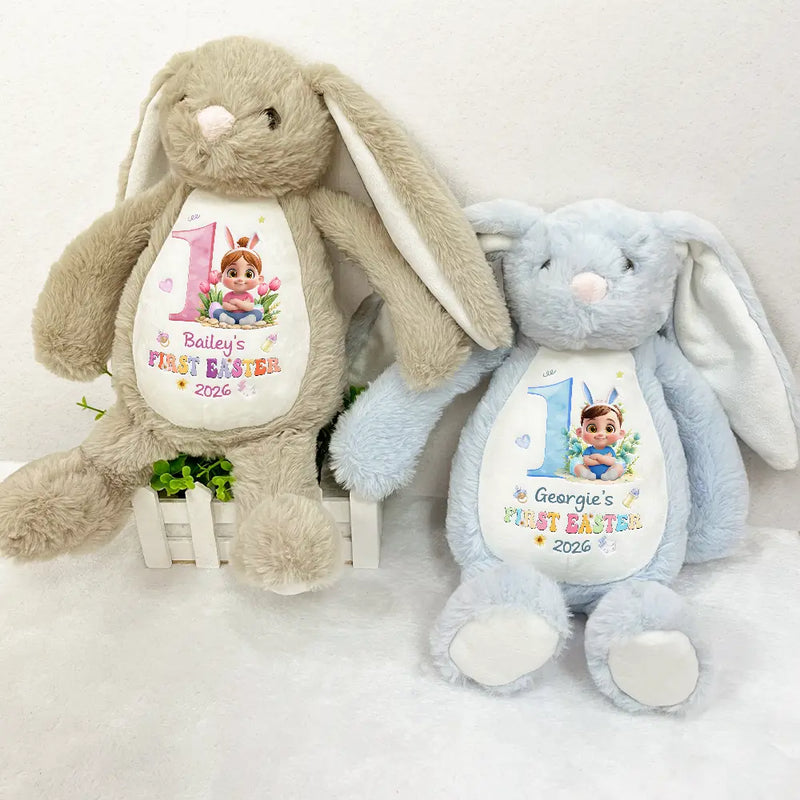Easter,New baby,Dad - Sons,Gift For Son,Mom - Sons,Gift For Daughter,Dad - Daughters (Young),Mom - Daughters (Young),Gift For Kids,Gift For Grandkids,Happy - Kids Sitting First Easter - Personalized Soft Toy Bunny