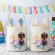 Grandpa - Grandkids,Gift For Kids,Grandma - Grandkids,Gift For Grandkids,Dad - Children,Mom - Children,Parents,Easter - Kids Sitting With Easter Alphabet Letters - Personalized Bunny Ears Bucket Bag