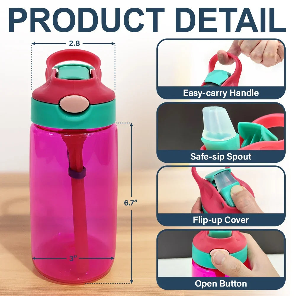 Adorable,Back To School,Gift For Kids,Vector - School Kid With Backpack - Personalized Kids Water Bottle With Straw