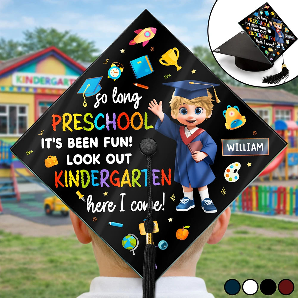 Gift For Kids,Gift For Grandkids,Grandpa - Grandkids,Grandma - Grandkids,Graduation,Happy - Kindergarten Here I Come - Personalized Graduation Cap Topper
