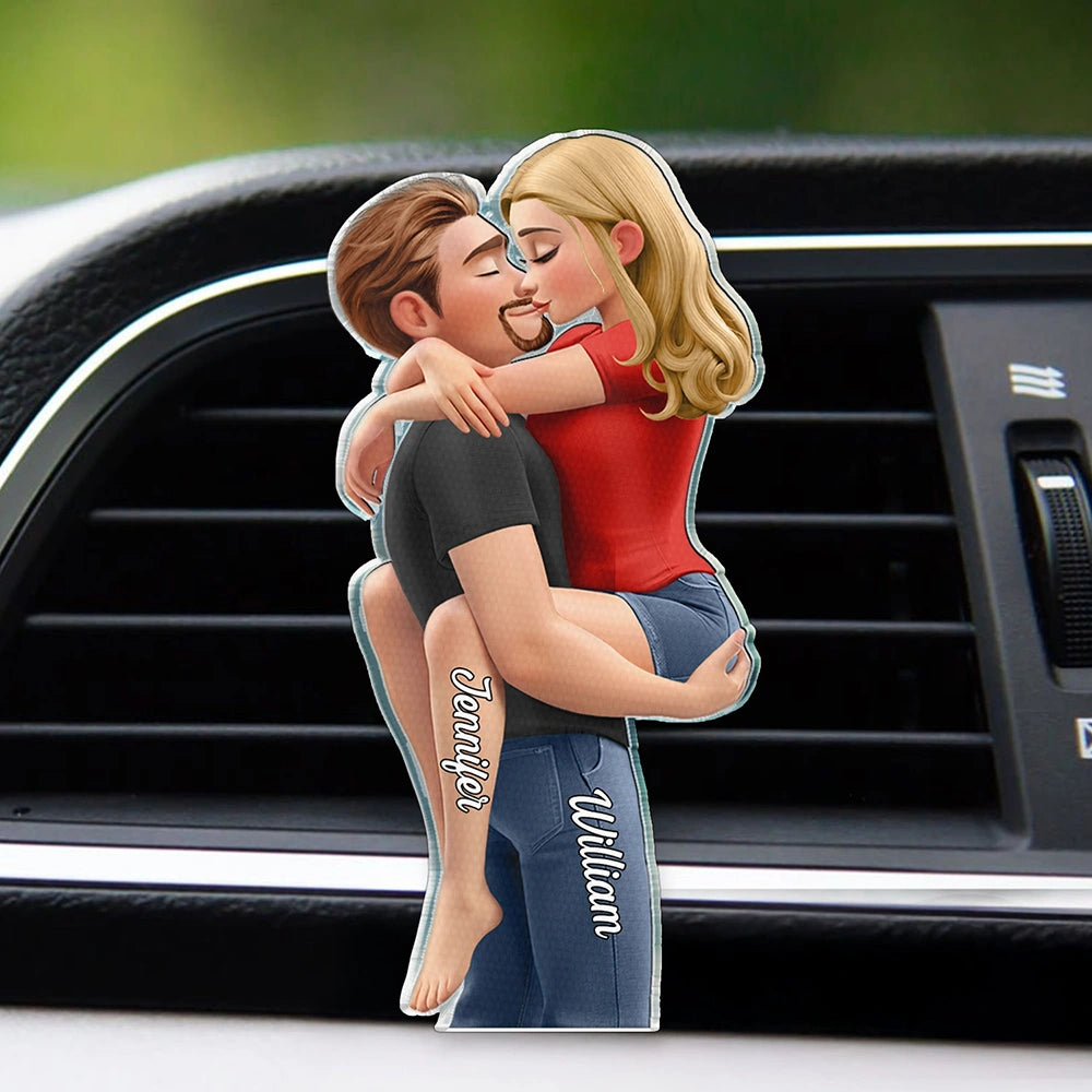 Gift For Couples,Gift For Wife,Gift For Husband,Gift For Boyfriend,Gift For Girlfriend,Love - Kissing Couple 3D Effect - Personalized Acrylic Car Vent Clip