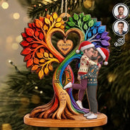 Anniversary,Christmas,Romantic,Gift For Couples,Vector - Kissing Couple Under Heart Tree - Personalized 2-Layered Wooden Ornament