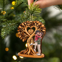Anniversary,Christmas,Romantic,Gift For Couples,Vector - Kissing Couple Under Heart Tree - Personalized 2-Layered Wooden Ornament