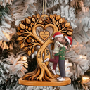 Anniversary,Christmas,Romantic,Gift For Couples,Vector - Kissing Couple Under Heart Tree - Personalized 2-Layered Wooden Ornament