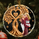 Anniversary,Christmas,Romantic,Gift For Couples,Vector - Kissing Couple Under Heart Tree - Personalized Circle Glass Ornament