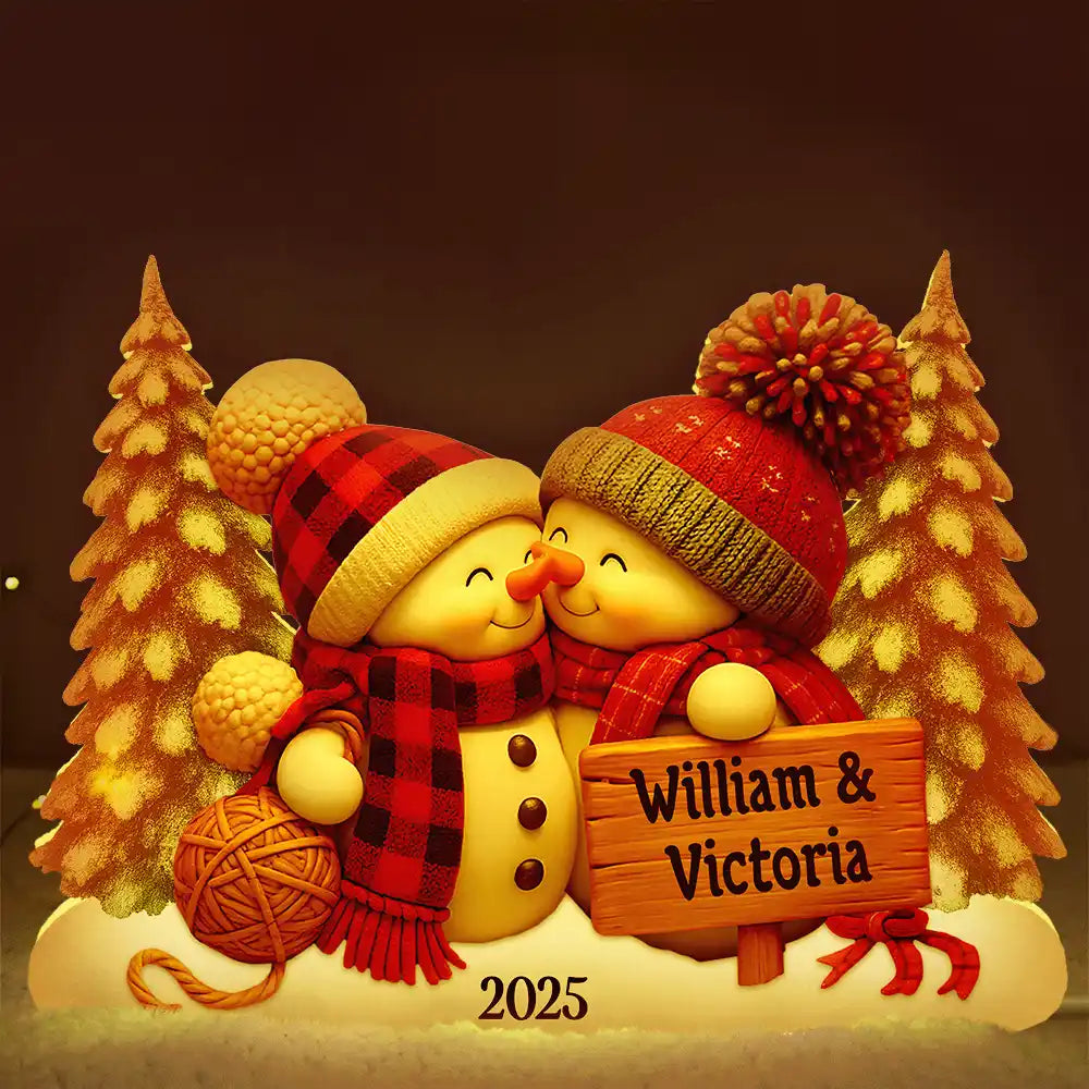 Kissing Snowman Couple Christmas - Personalized Custom Shaped Light Box