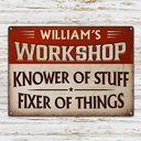 Top Market,Gift For Men,Proud,Gift For Yourself,Custom Text, Garage - Garage Workshop Man Cave Knower Of Stuff Fixer Of Things - Personalized Classic Metal Signs