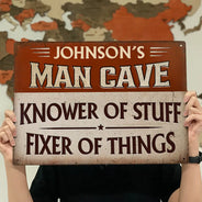 Top Market,Gift For Men,Proud,Gift For Yourself,Custom Text, Garage - Garage Workshop Man Cave Knower Of Stuff Fixer Of Things - Personalized Classic Metal Signs