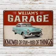 Top Market,Confident,Gift For Men,Gift For Yourself,Icon,Garage - Custom Photo Garage Workshop Man Cave Knower Of Stuff Fixer Of Things - Personalized Classic Metal Signs
