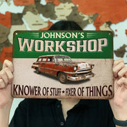 Top Market,Confident,Gift For Men,Gift For Yourself,Icon,Garage - Custom Photo Garage Workshop Man Cave Knower Of Stuff Fixer Of Things - Personalized Classic Metal Signs