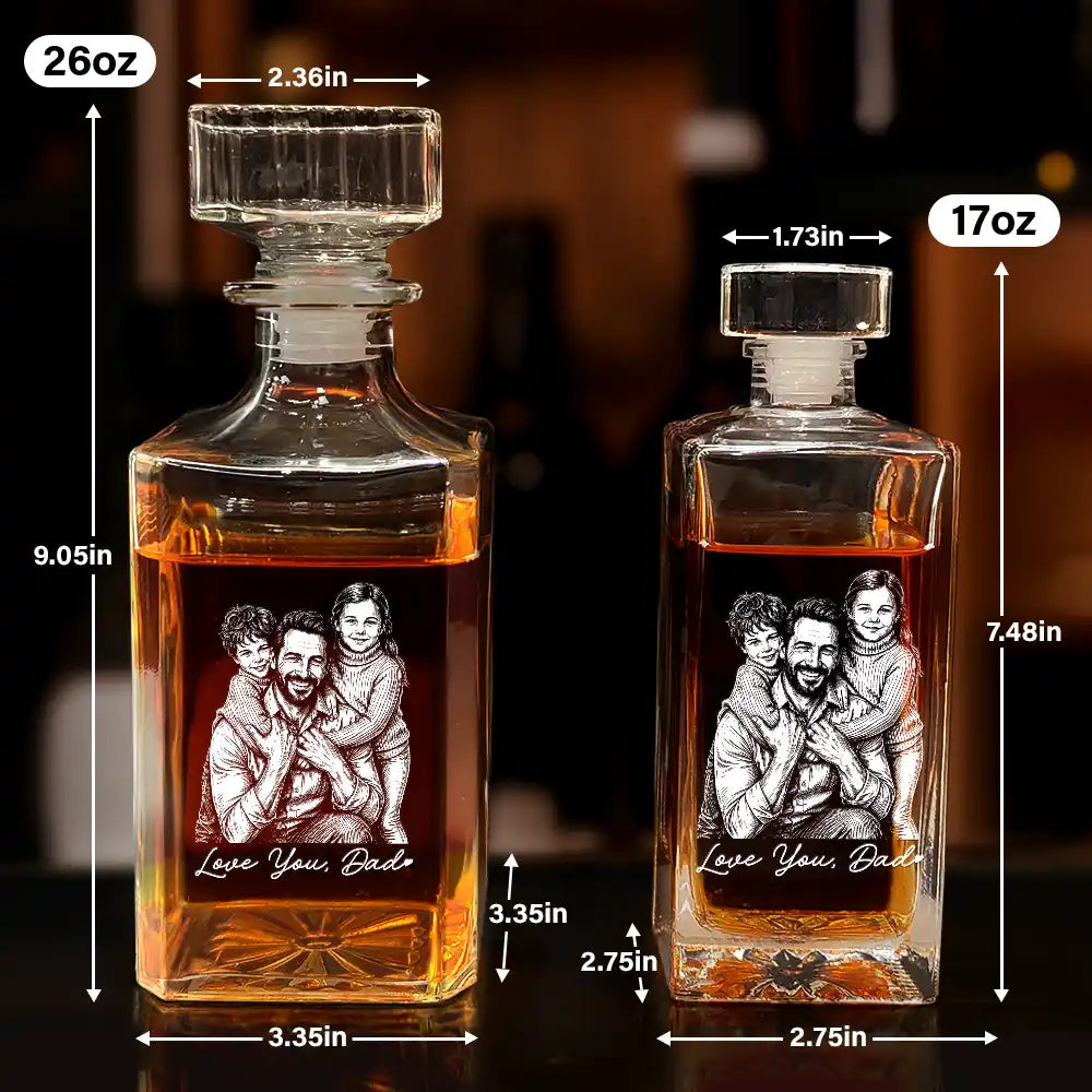 Gift For Father,Gift For Grandpa,Non-Eng,Photo - Pencil Sketch (Dark BG),Proud - Custom Photo White Pencil Sketch Art Best Dad Grandpa Ever Family Portrait - Personalized Square Whiskey Bottle