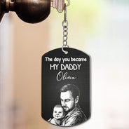 Custom Photo Pencil Sketch Calendar The Day You Became My Mom Dad - Personalized Aluminum Keychain
