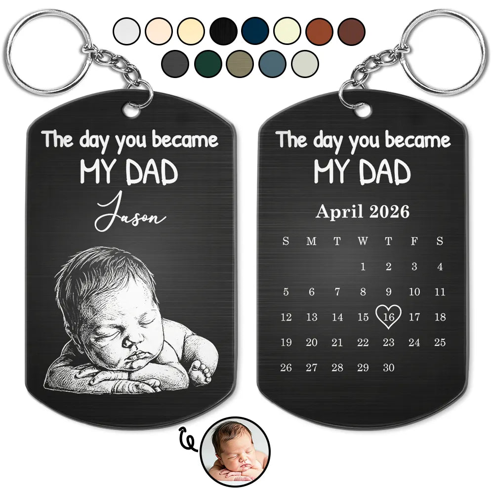 Custom Photo Pencil Sketch Calendar The Day You Became My Mom Dad - Personalized Aluminum Keychain