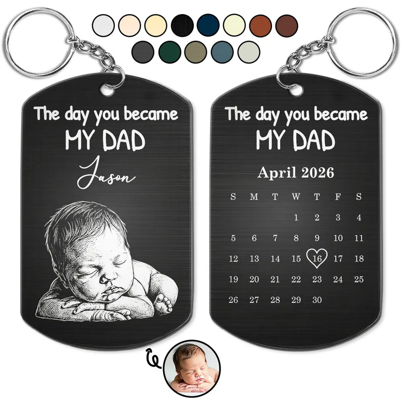 Father's Day Gifts, Custom Photo Pencil Sketch Calendar The Day You Became My Mom Dad - Personalized Aluminum Keychain
