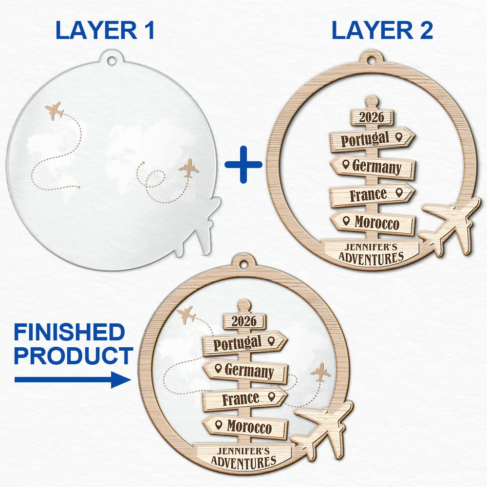 Travel Couple Goal, Destination Of All Year - Personalized 2-Layered Mix Ornament