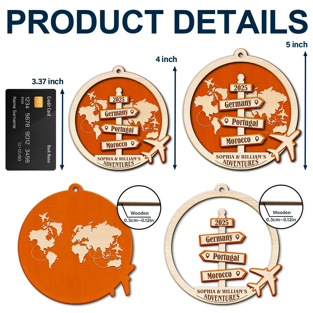 Travel Couple Goal, Destination Of All Year - Personalized 2-Layered Wooden Ornament