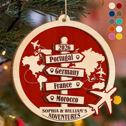 Travel Couple Goal, Destination Of All Year - Personalized 2-Layered Wooden Ornament