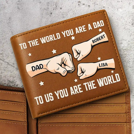 Dad You Are The World To Us - Personalized Leather Wallet