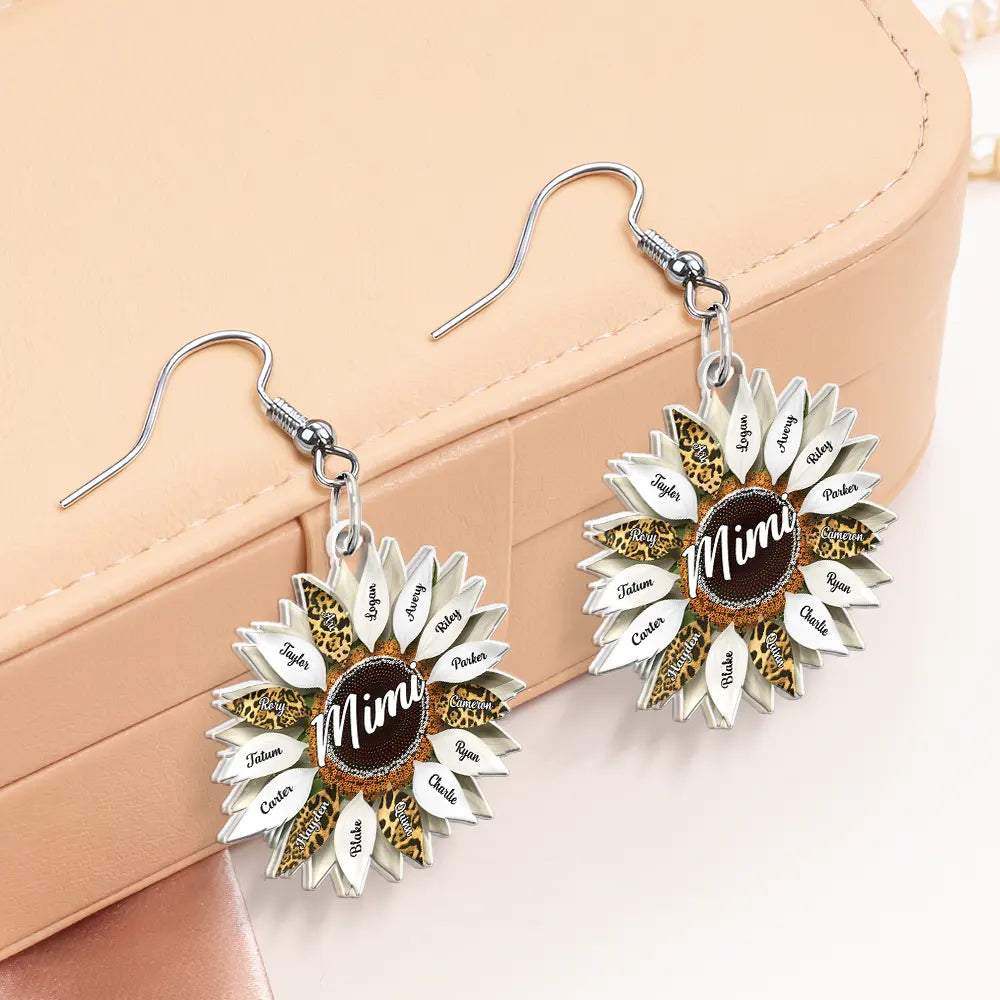Gift For Mother,Gift For Grandma,Happy - Nana, Mom, Auntie Family Sunflower - Birthday, Loving Gift For Mother, Grandma, Grandmother - Personalized Acrylic Earrings