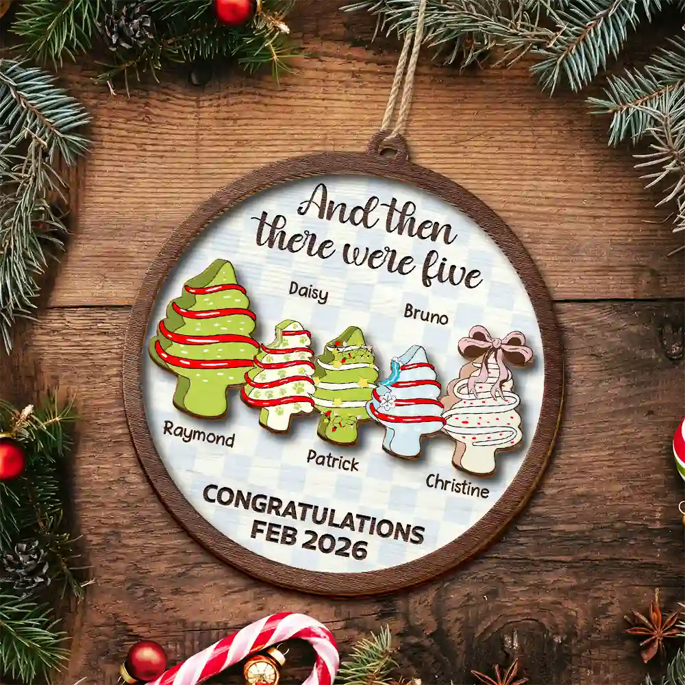Family,New baby - Christmas Tree Family And Then There Were Three - Personalized 2-Layered Wooden Ornament
