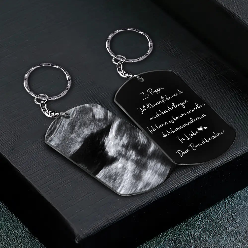 New Dad,Gift For Father,Gift For Men,Family,Love,German,Non-Eng,Happy,New baby - Eigenes Foto Zu Papa Jetzt Kannst Du Mich Auch Bei Dir Tragen - Personalisierter Aluminium-Schlüsselanhänger