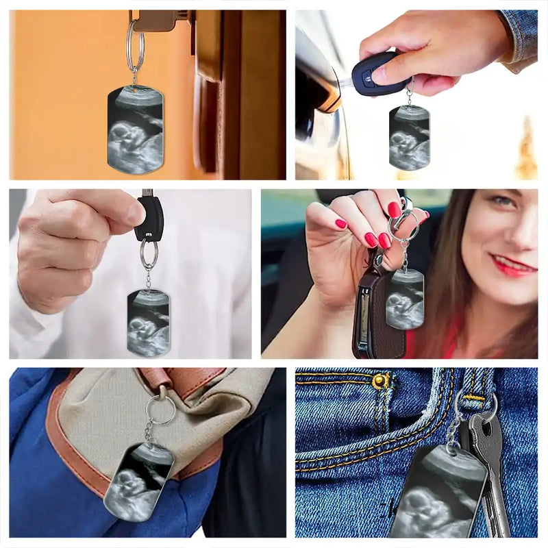 New Dad,Gift For Father,Gift For Men,Family,Love,German,Non-Eng,Happy,New baby - Eigenes Foto Zu Papa Jetzt Kannst Du Mich Auch Bei Dir Tragen - Personalisierter Aluminium-Schlüsselanhänger