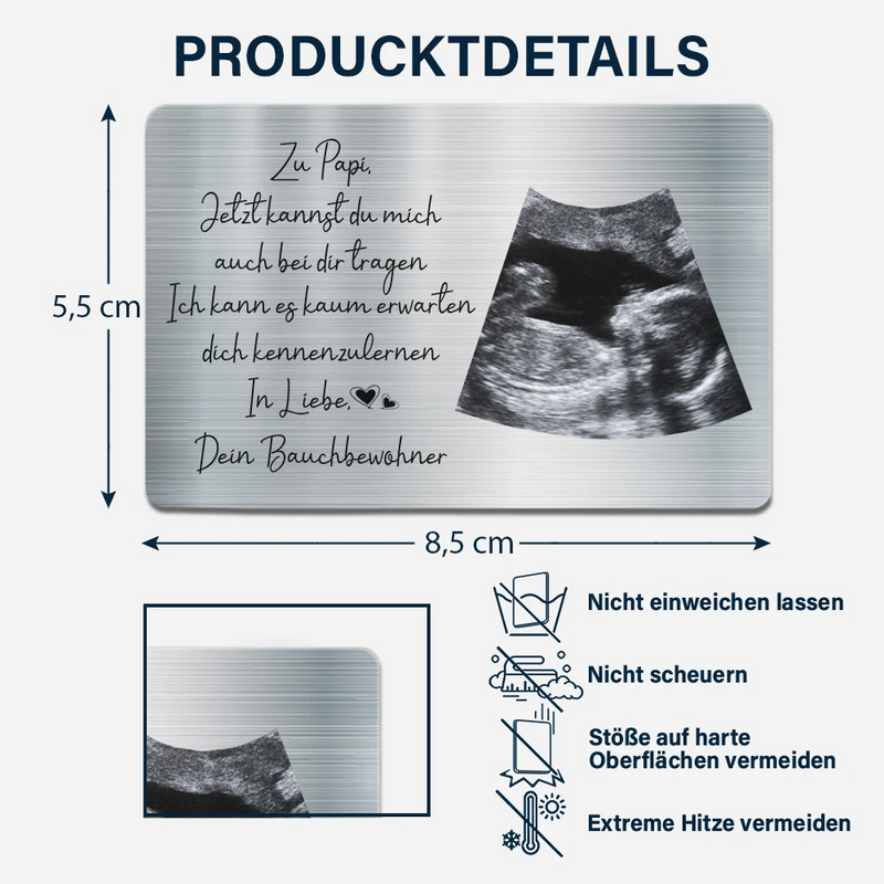 New Dad,New baby,Happy,Love,Gift For Father,Family,Non-Eng,German,Custom Photo - Eigenes Foto Zu Papa Jetzt Kannst Du Mich Auch Bei Dir Tragen - Personalisierte Aluminium-Brieftaschenkarte