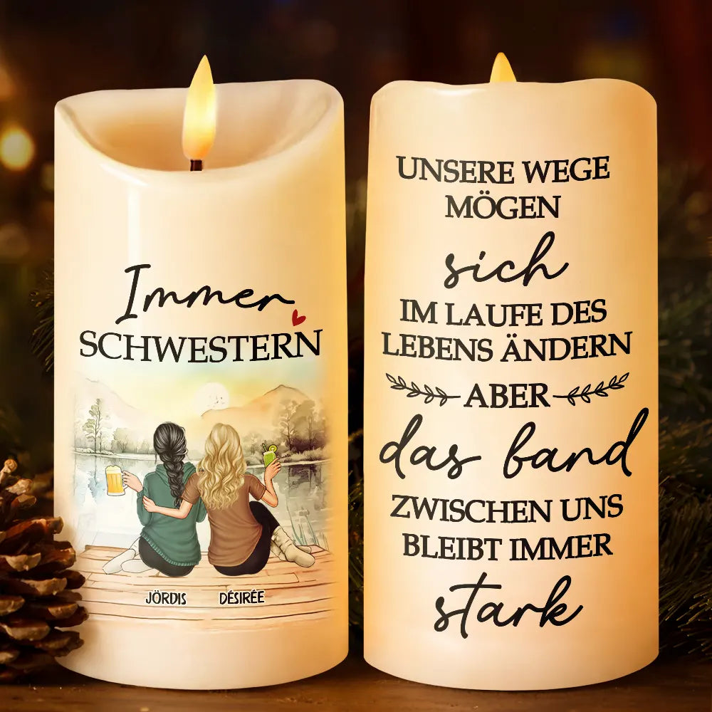 Gift For Bestie,Gift For Sibling,Gift For Sisters,Happy,Non-Eng - Die Verbindung Zwischen Uns Wird Immer Stark Sein - Personalisierte Flammenlose LED-Kerzen