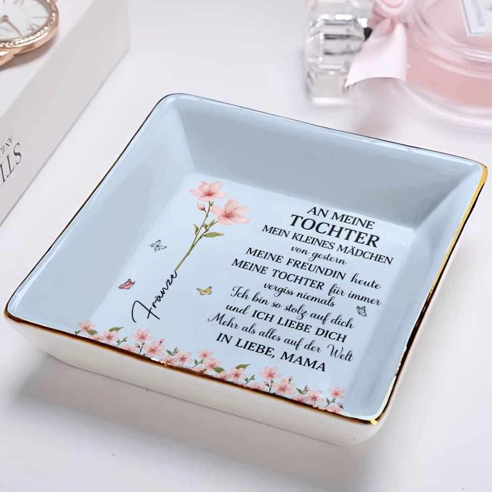 Gift For Women,Gift For Daughter,Gift For Grandkids,Happy,Non-Eng,German,Non-Eng,Icon - Faux-Pressed Geburtsblume Meine Tochter Für Immer - Personalisierte Schmuckschale