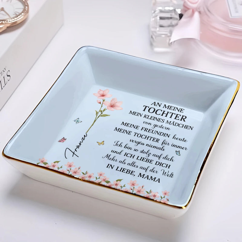 Gift For Women,Gift For Daughter,Gift For Grandkids,Happy,Non-Eng,German,Non-Eng,Icon - Faux-Pressed Geburtsblume Meine Tochter Für Immer - Personalisierte Schmuckschale